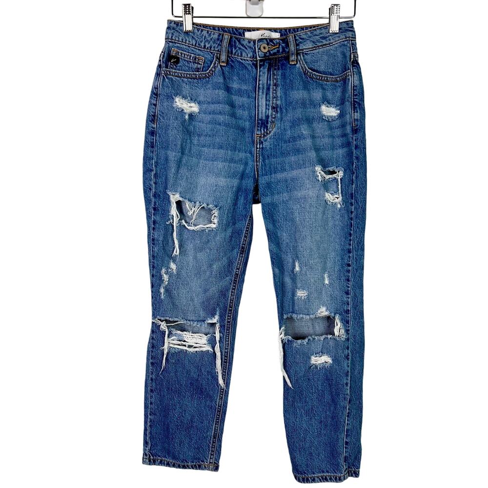 KanCan Women's Bobbie Ultra High Rise Straight‎ Leg Jeans Distressed Size 3/25